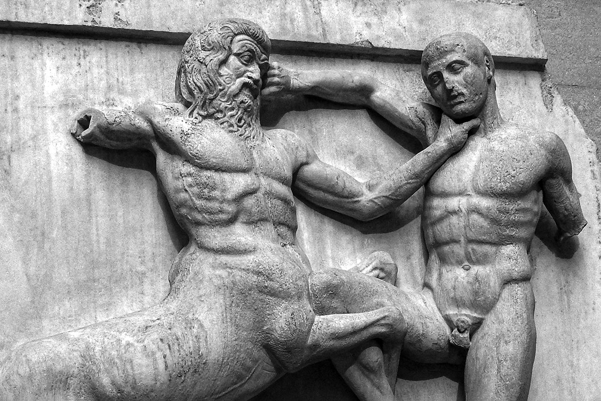 Detail einer Metope von der Südseite des Parthenon-Tempels auf der Akropolis in Athen