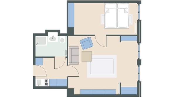 2-Zimmer-Wohnung mit 50 Quadratmetern