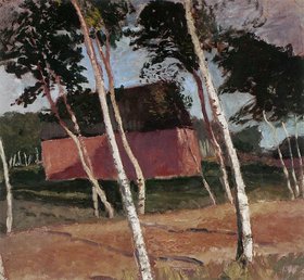 Bäume im Wind und ein Haus