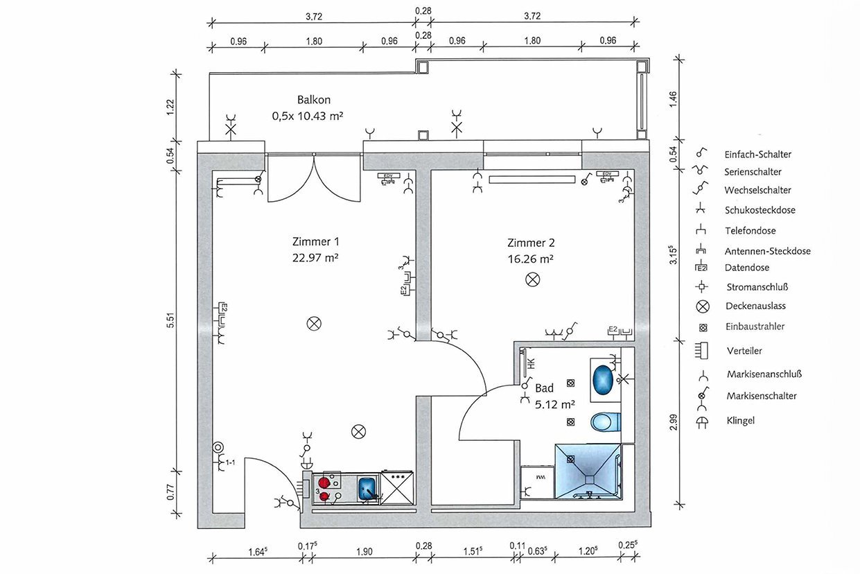 Grundriss einer 49 Quadratmeter großen Wohnung im Augustinum München-Neufriedenheim