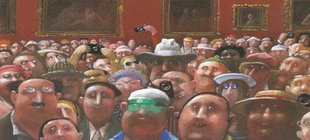 "Aus dem Leben der Mona" - gaffendes Publikum aus Sicht des Mona-Lisa-Gemäldes