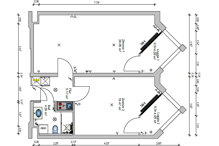 Der Grundriss einer 2-Zimmer-Wohnung der Seniorenresidenz Freiburg 
