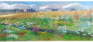 Aquarellgemälde einer bunten Blumenwiese