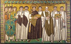 Mosaikbild mit Kaiser Justinian I. und Gefolge