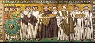 Mosaikbild mit Kaiser Justinian I. und Gefolge