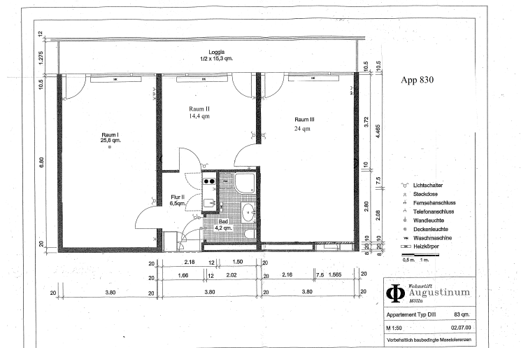 Grundriss einer 3-Zimmer-Wohnung der Seniorenresidenz Mölln 