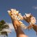Blumenkranz vor blauem Himmel