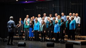 Der OnnenChor bei einem Konzert auf der Bühne