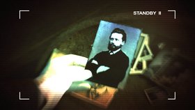 Blick durch eine Kamera auf ein Foto von Tschaikowsky