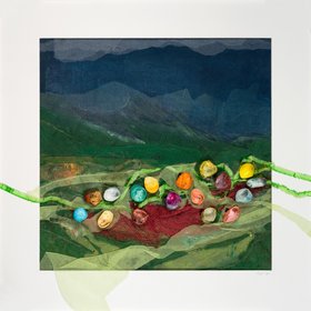 Bild aus Seide und anderen Materialien