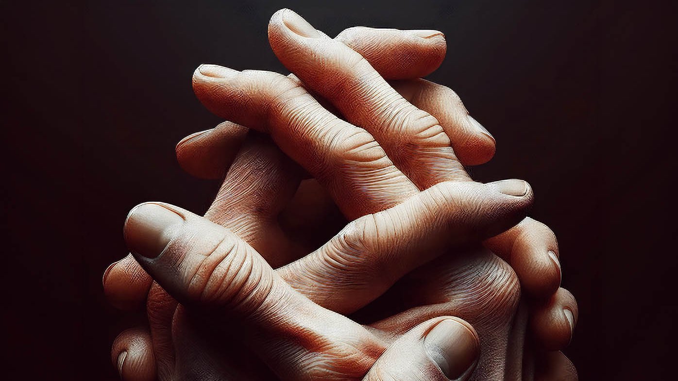 Zwei Hände umschließen sich, dabei sind mehr als zehn Finger zu sehen – ein Beispiel für ein KI-generiertes Bild