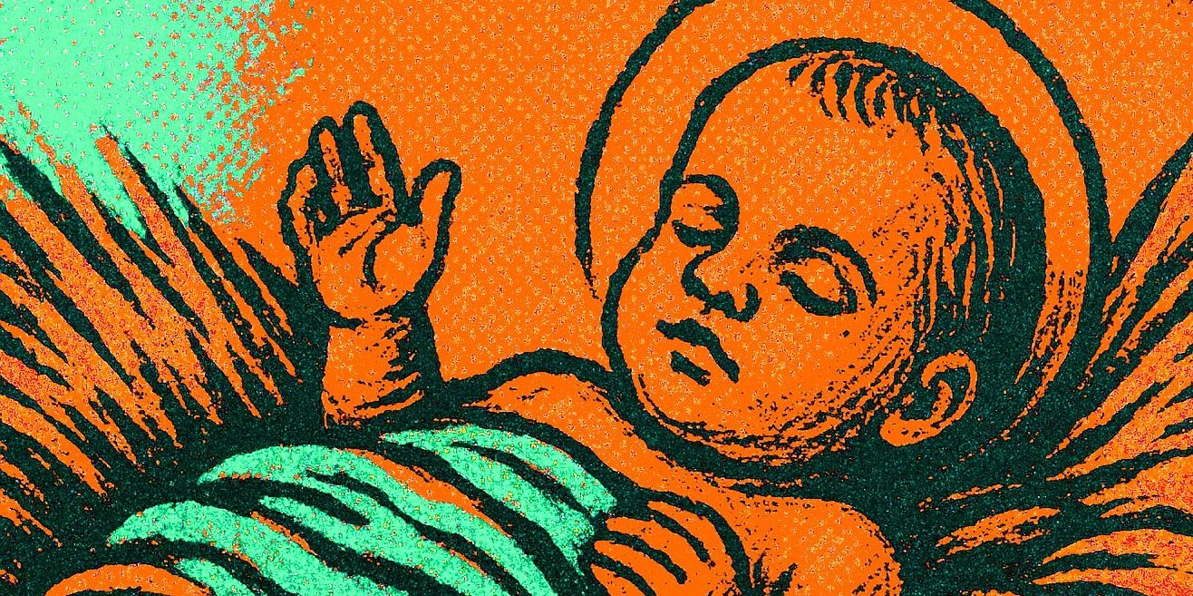 Jesus in der Krippe, farbiger Siebdruck