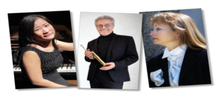 Drei Porträts von Musikern mit ihren Instrumenten