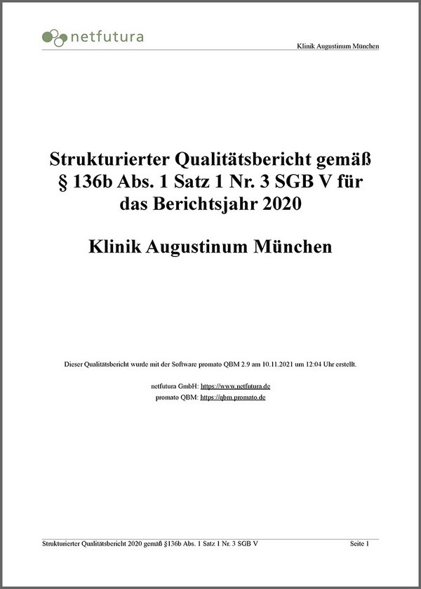 Titelseite Qualitätsbericht 2020 Titelseite des Qualitätsberichts der Augustinum Klinik für das Jahr 2020