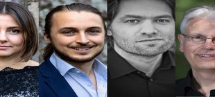 drei Männer-, ein Frauenporträt