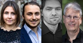 drei Männer-, ein Frauenporträt