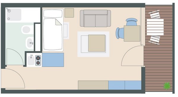 1-Zimmer-Appartement mit 25 Quadratmetern