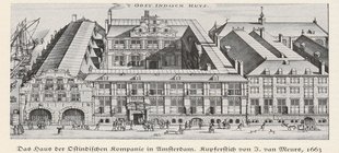 Kupferstich des Gebäudes der Ostindien Kompanie
