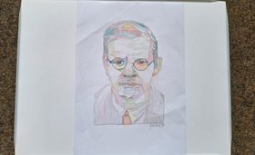 Gezeichnetes Portrait von Bonhoeffer