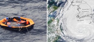 Rettungsinsel und Wetterkarte