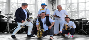 Fünf Musiker mit Instrumenten