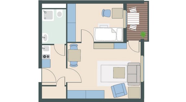 2-Zimmer-Wohnung mit 45 Quadratmetern
