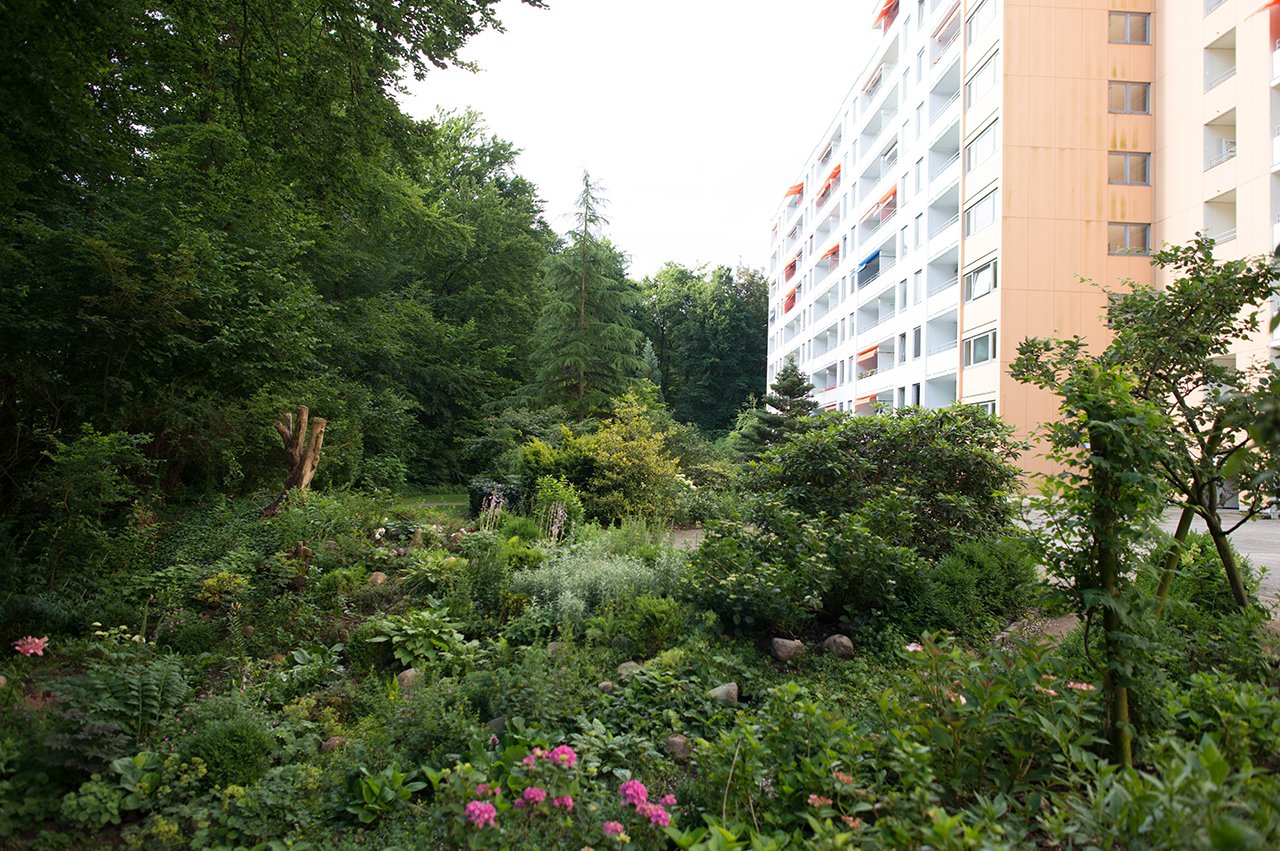 Die Seniorenresidenz wird von einer großen Gartenanlage umgeben, die direkt in das angrenzende Naturschutzgebiet übergeht. 
